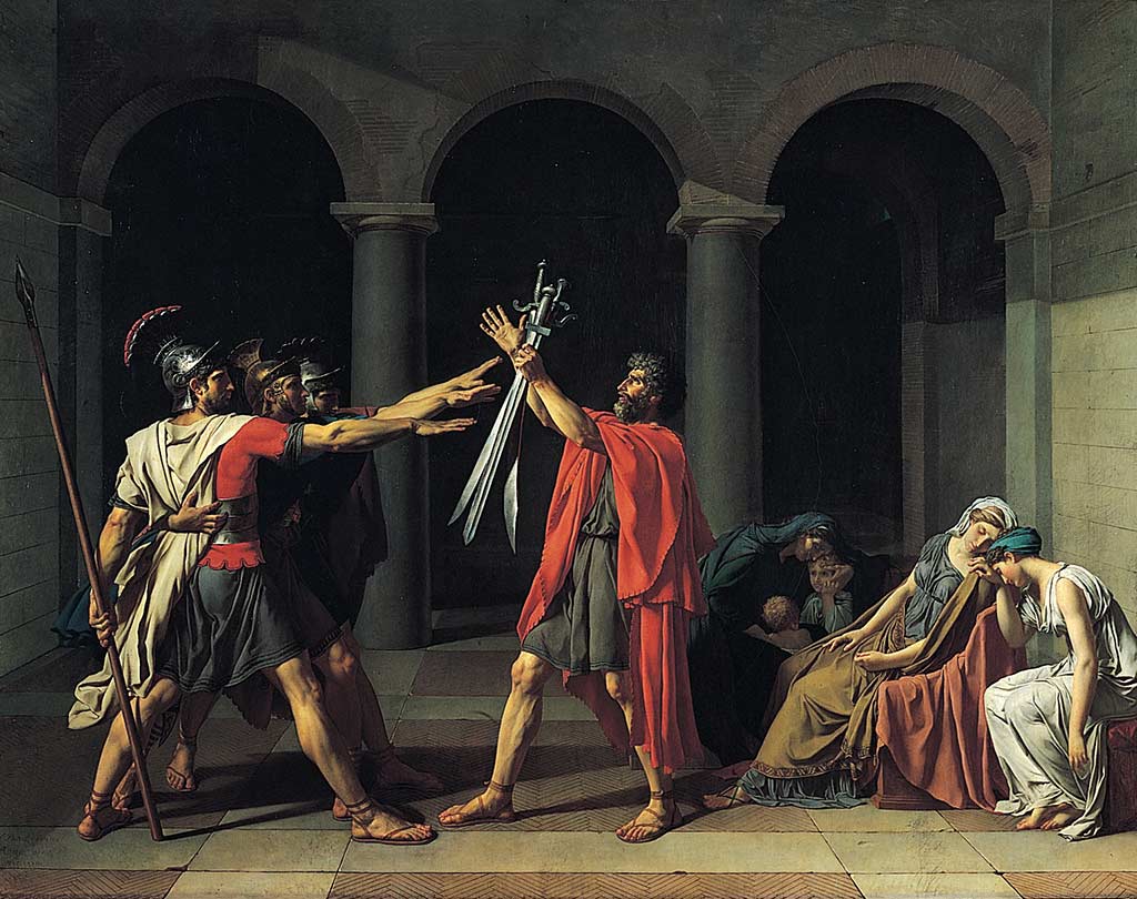 Jacques-Louis David, The Oath of the Horatii, Oil on Canvas, 329.8 cm × 424.8 cm, 1784/85